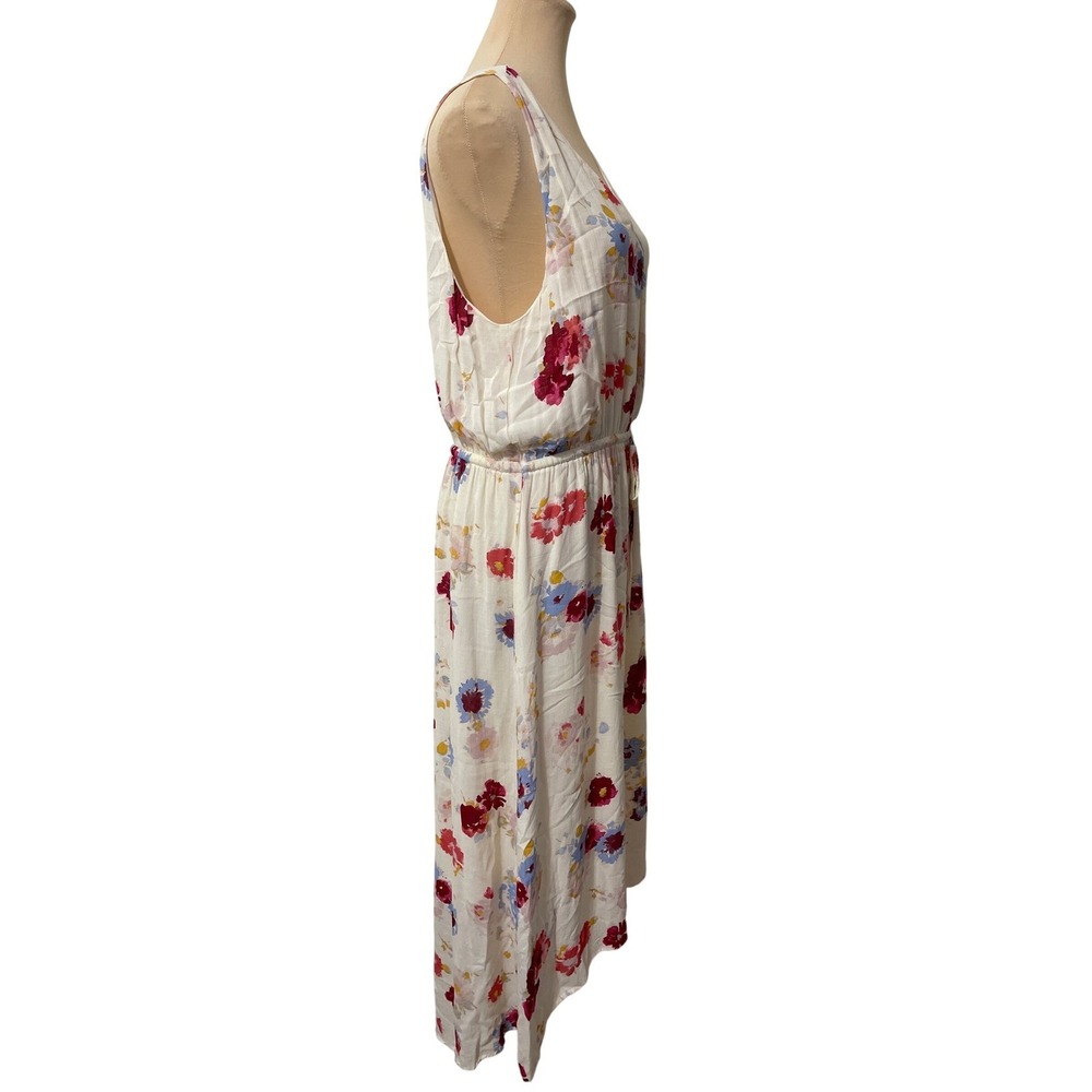Lucky Brand Floral Midi Dress Large White Red Blue Cottagecore Boho Casual - Picture 5 of 10